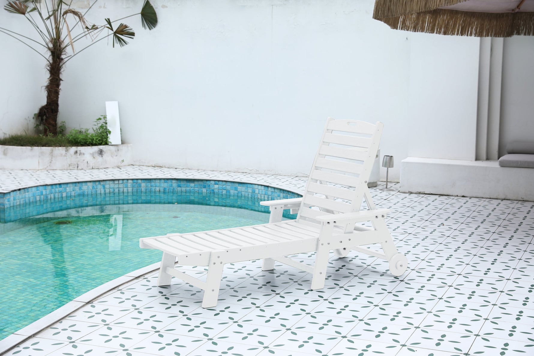 Lounge Chair Outdoor with Wood Texture, HDPE, Adjustable Backrest