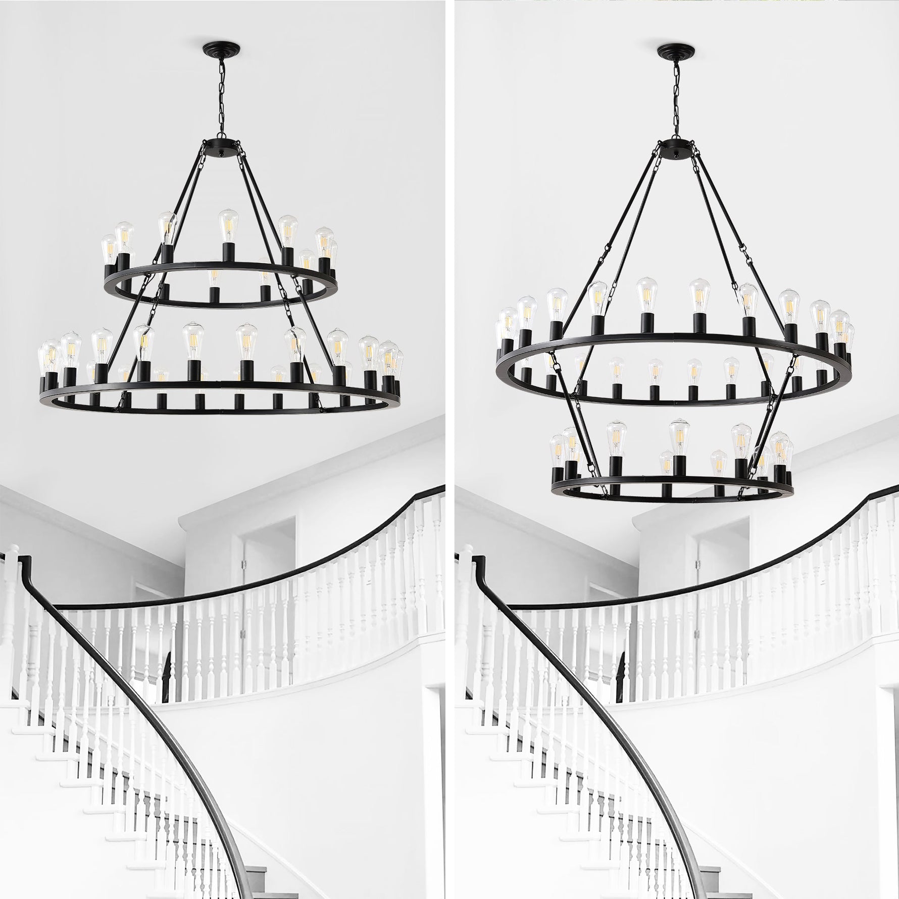 52 Inch Black Wagon Wheel Chandelier, 36-Lights