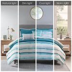 8 Piece Printed Seersucker Comforter and Quilt Set Collection Aqua Full/Queen