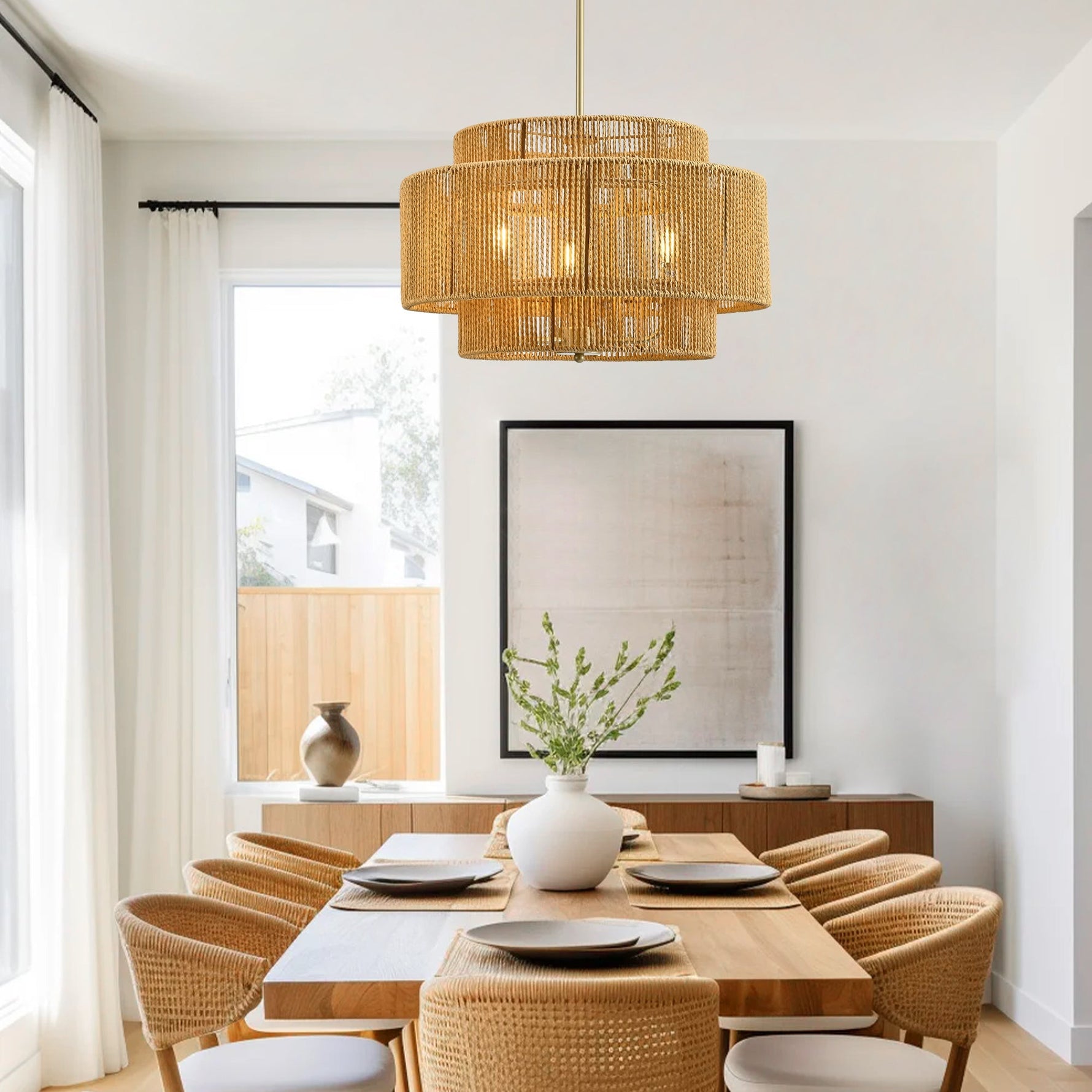 Boho Rattan 3-Light Chandelier