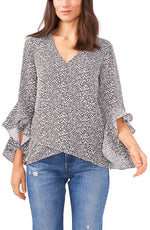 Vince Camuto Print Ruffle Sleeve Popover Blouse in New Ivory  Size X-Small