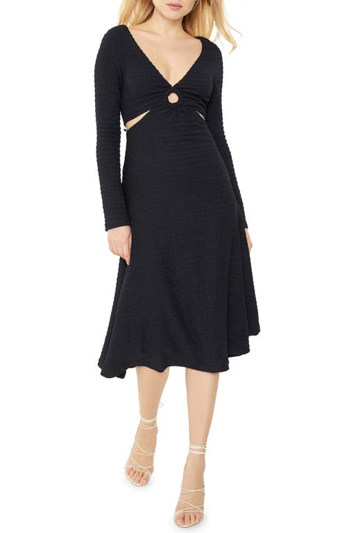 Eila Cutout Waist Long Sleeve Dress - Black