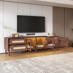Rattan TV Stand with 3 Cabinets and 2 Drawers