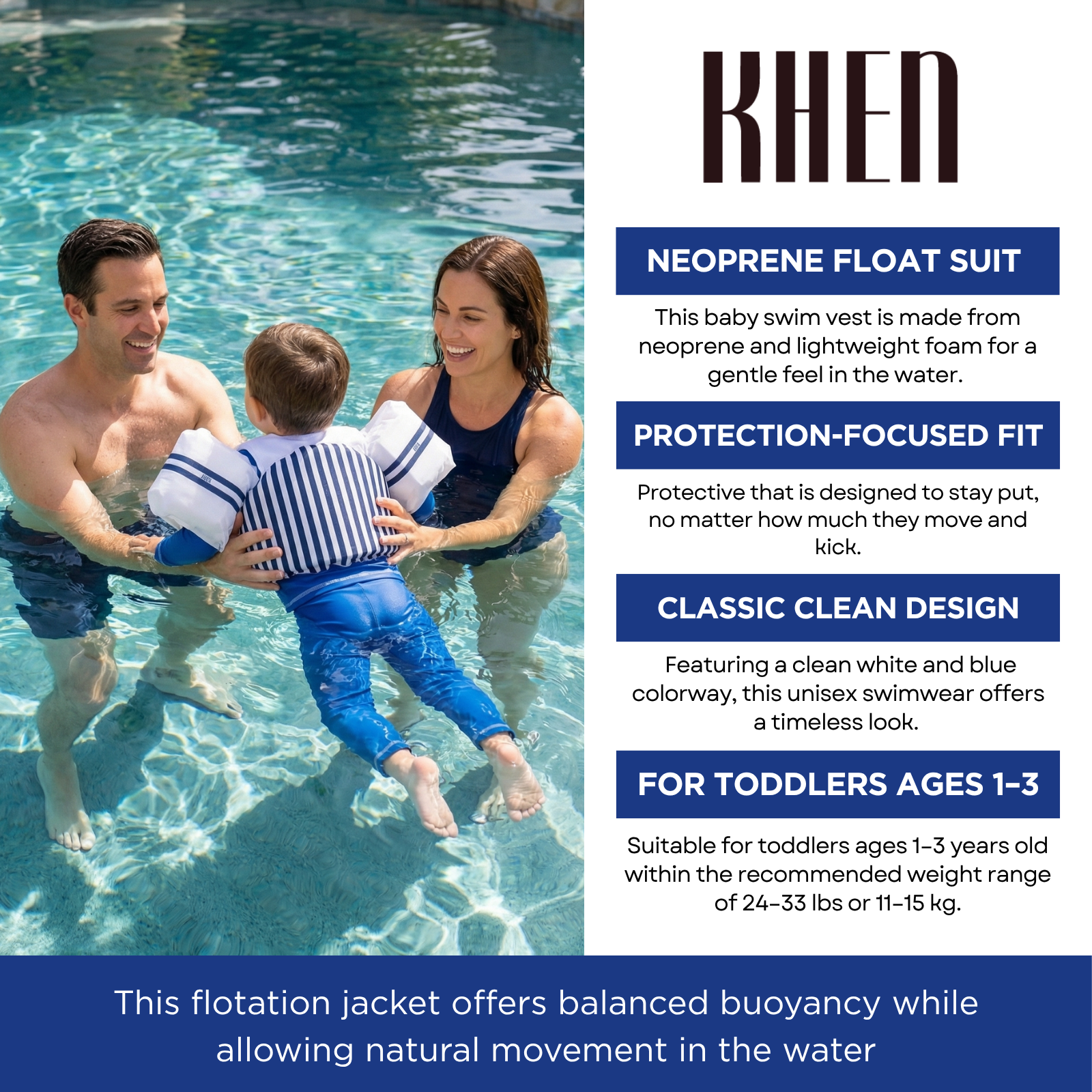 Floating Jackets with Sleeves for Bool or Beach | 1-3 Years | White & Blue