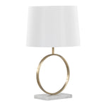 Moon Contemporary Table Lamp in White Marble, Gold Metal and White Shade