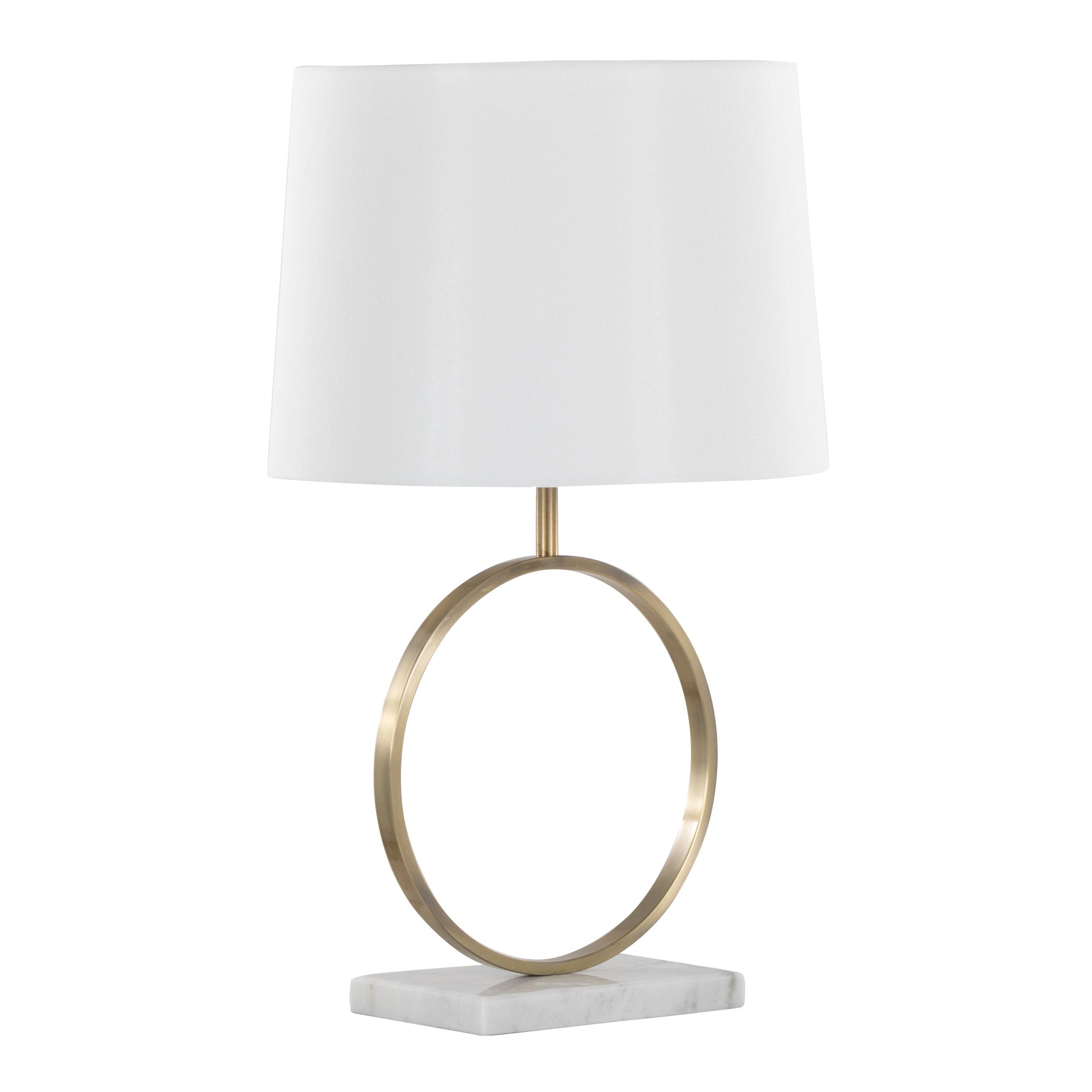 Moon Contemporary Table Lamp in White Marble, Gold Metal and White Shade