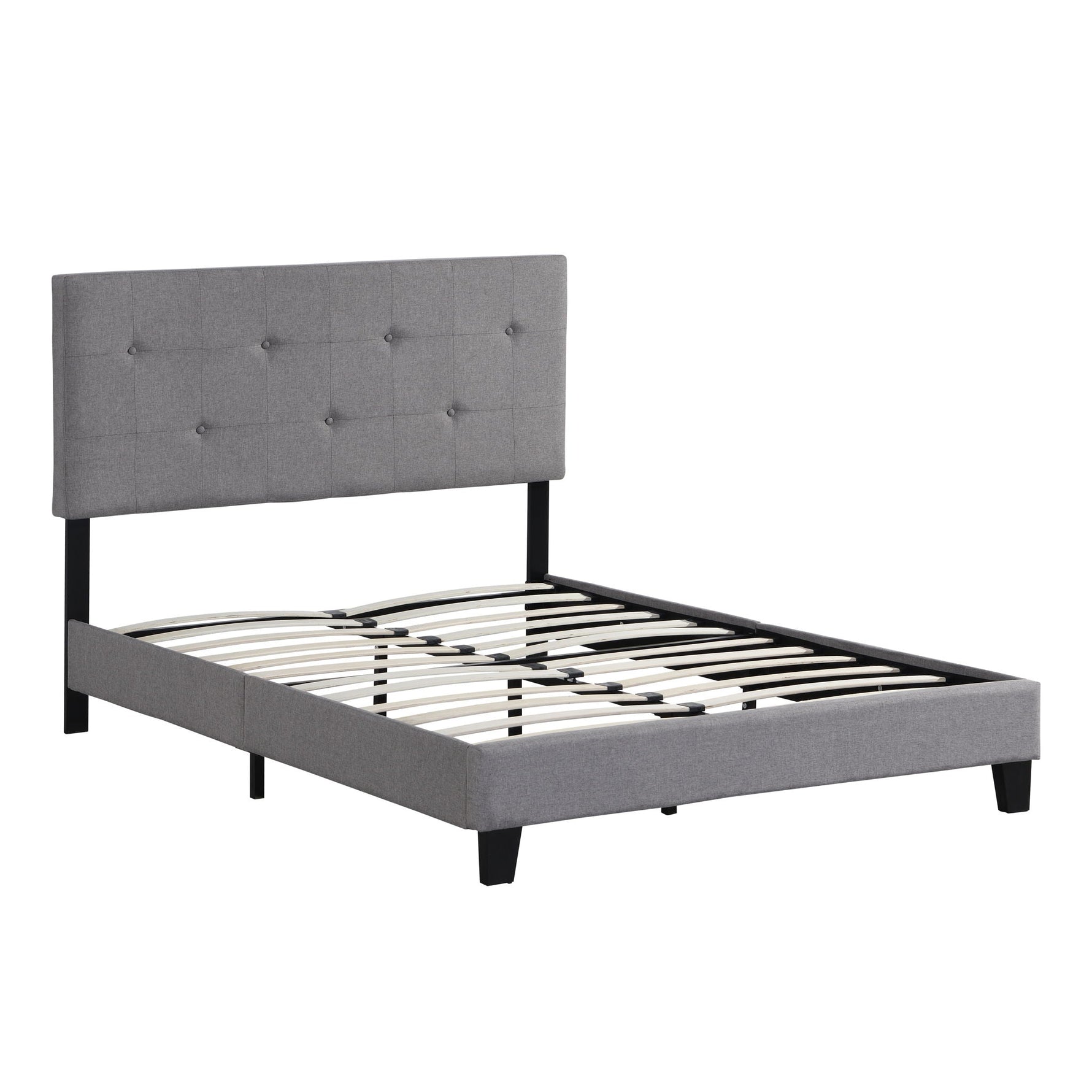 Queen Size Upholstered Platform Bed Frame With Button Tufted Linen Headboard