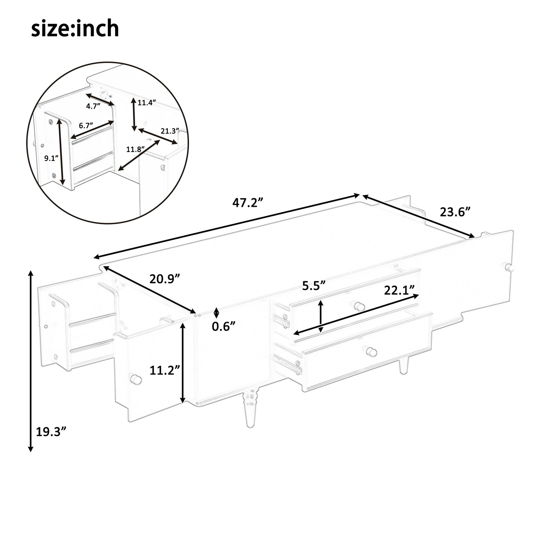 Modern Rectangle Coffee Table with Four Drawers