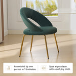 Velvet Fabric Dining Chair with Curved Backrest and Golden Metal Legs
