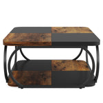Square Coffee Table With Storage Shelf, 2 Tier For Living Room - Brown / Black