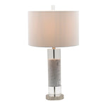 Sculpted Marble & Crystal Cylinder Table Lamp