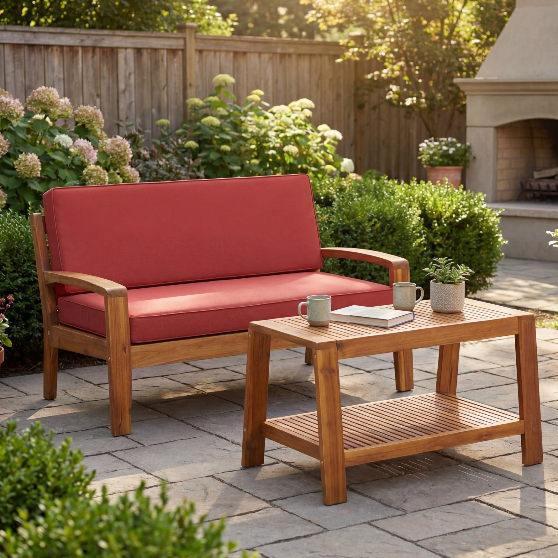 2-Piece Outdoor Teak Acacia Wood Conversation Set