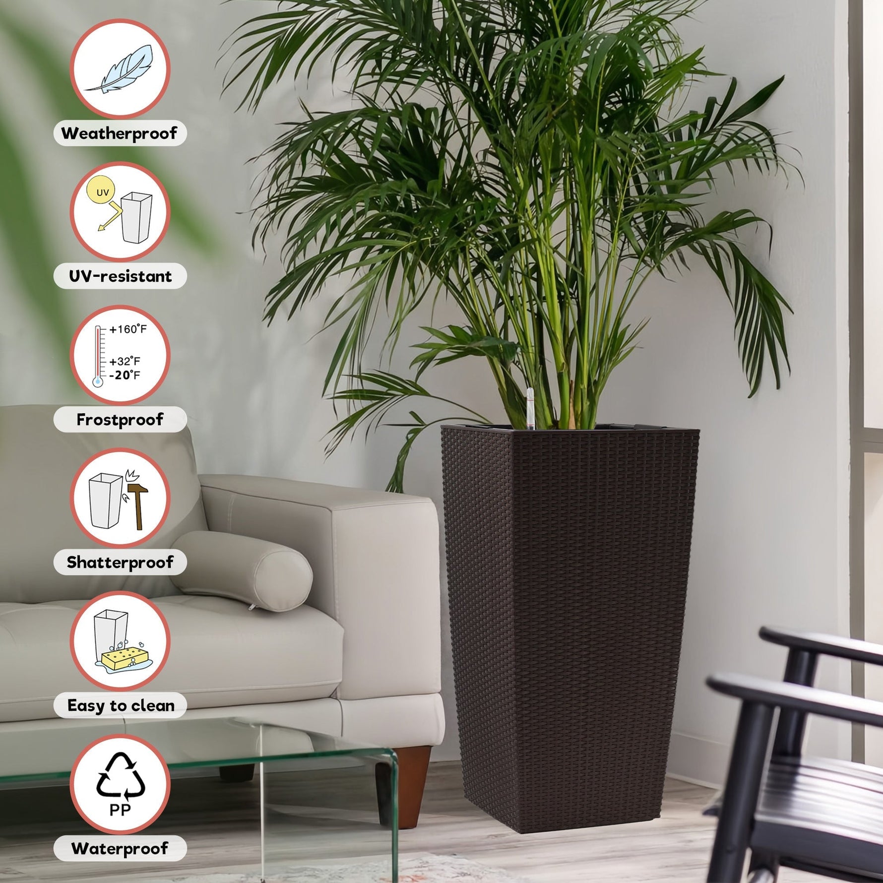 30 in Tall Large Flower Pot Planter with Self-Watering Drainage Holes