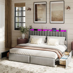 King Upholstered Bed Frame With 4 Storage Drawers, RGB LED Lights & USB / Type-C Charging Station
