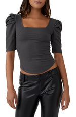 Free People Night Lily Rib Crop Top in Charcoal, Size Medium