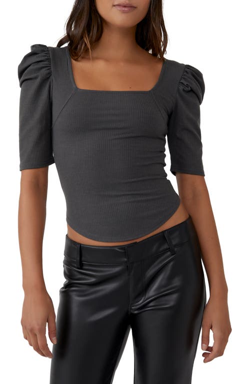 Free People Night Lily Rib Crop Top in Charcoal, Size Medium