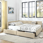 Mid-Century Storage Upholstered Tufted Bed Frame with Backrest and Armrests