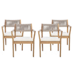 Braided Acacia Wood Outdoor Dining Chairs Set of 2 – Teak Look with Beige Rope & Cream Cushions