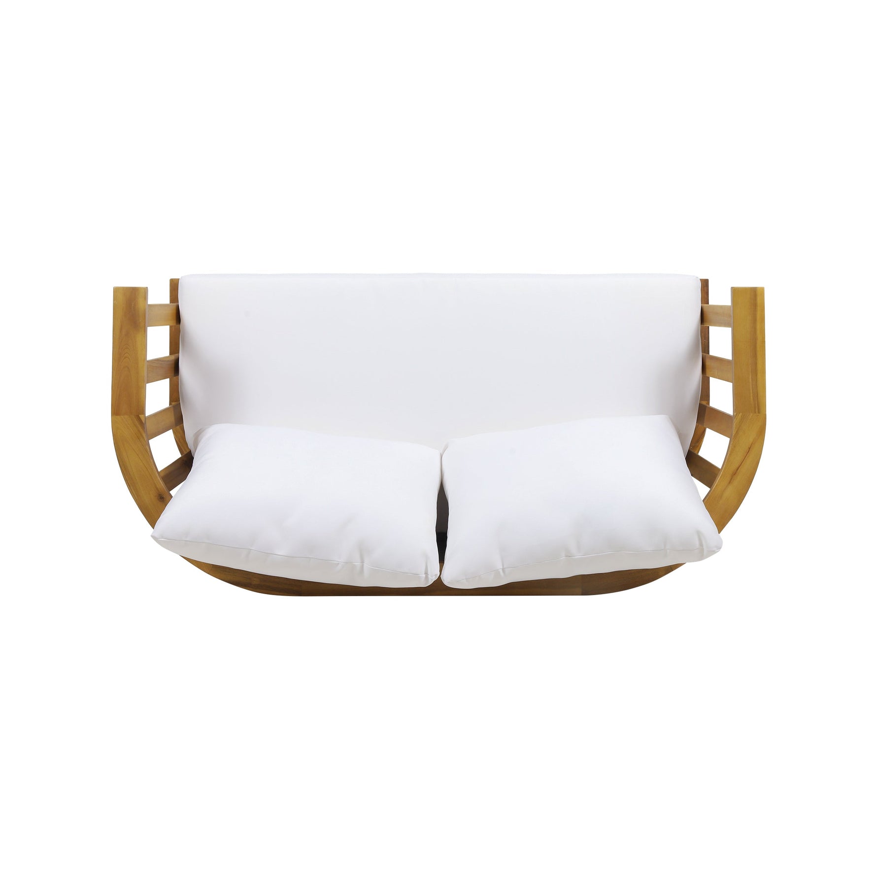 2-Person Outdoor Acacia Wood Patio Seating Group with Cushions and Coffee Table