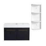 Modern Wall Mounted Bathroom Vanity with Resin Sink and Storage Rack