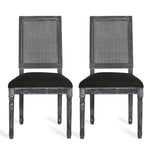 French Country Dining Chair With Rectangular Cane Backrest And Smooth Upholstered Seating