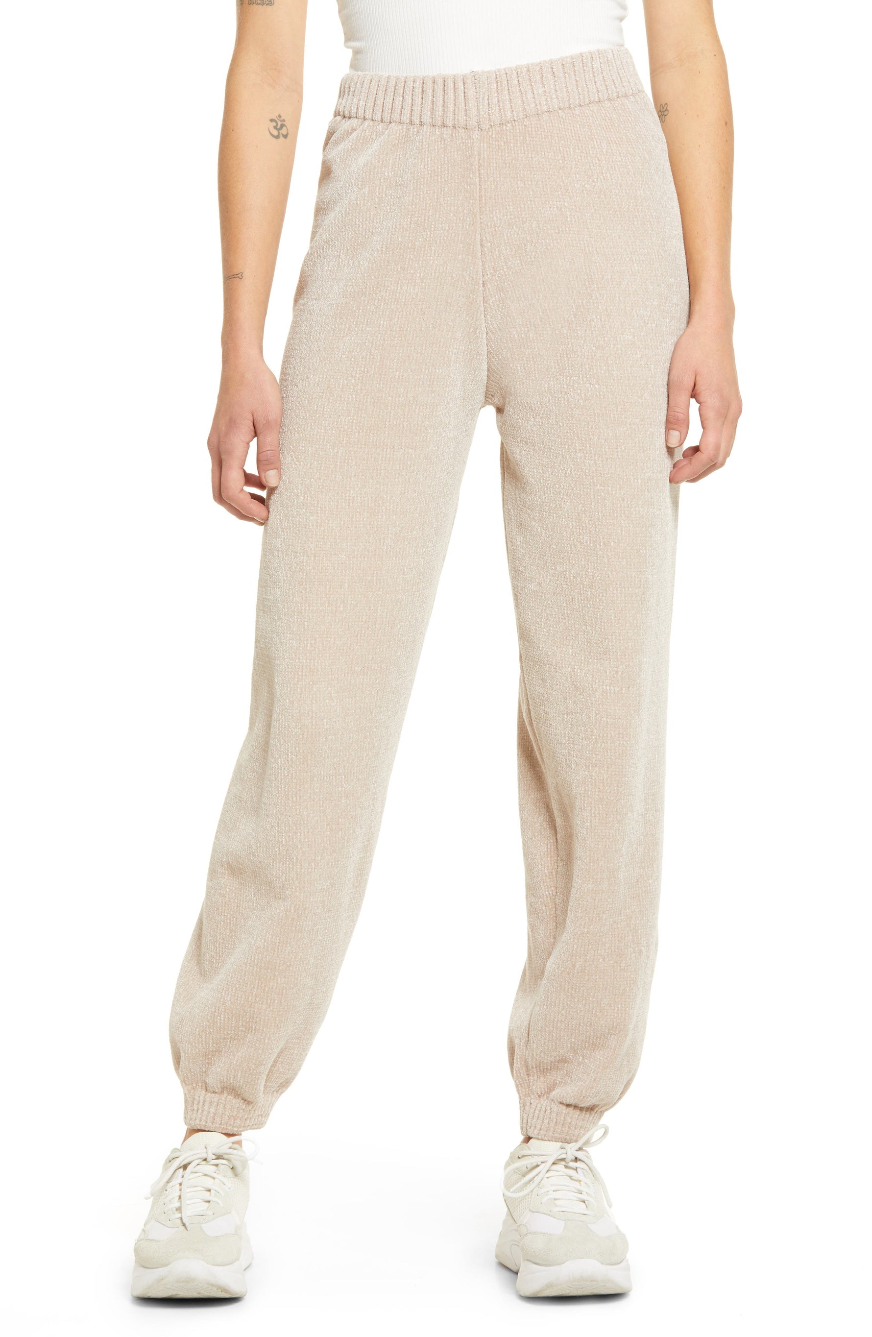 Women's Lulus Weekend Chiller Chenille Joggers, Size X-Large - Beige