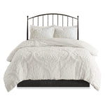 Full/Queen Tufted Cotton Chenille Damask Duvet Cover Set