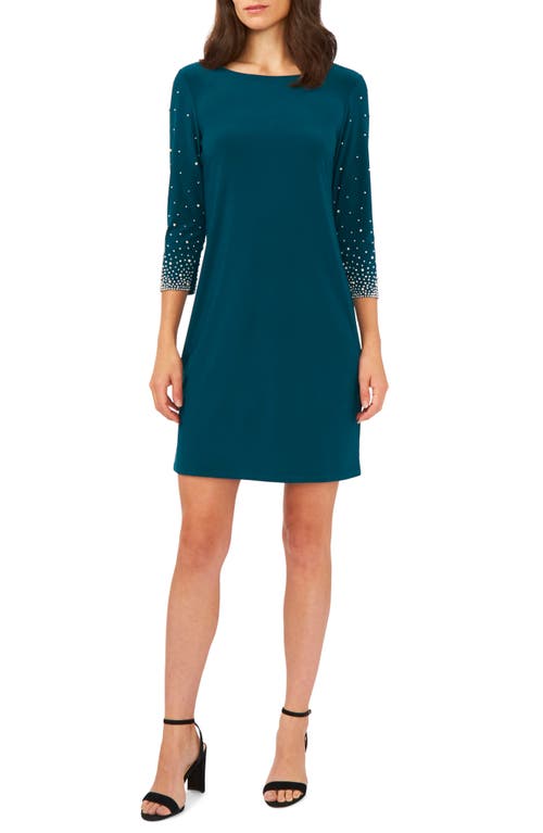 Chaus Beaded Sleeve Sheath Dress in Neo Emerald, Size Large