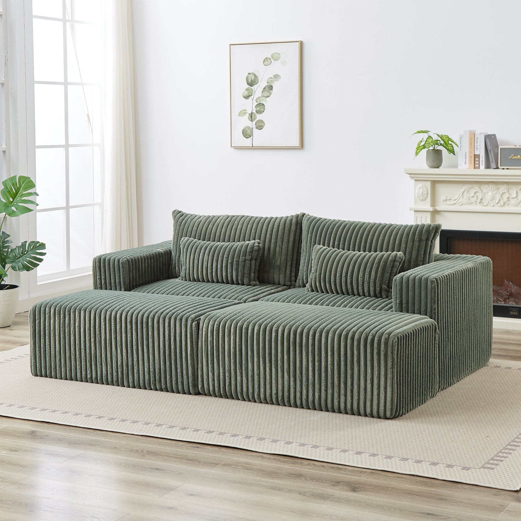 87' Oversized Sectional Lounge Chaise with Plush Corduroy Fabric