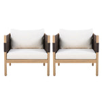 Outdoor Acacia Club Chairs (Set of 2) with Diamond-Pattern Black Rope, Light Teak Finish