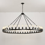 64 Inch Matte Black Wagon Wheel Chandelier With 30 Lights