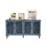 60" Antique Buffet Cabinet with Floral Carvings and Adjustable Shelves