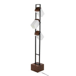 Bento 67.5' Contemporary Metal Floor Lamp in Black Metal and Walnut Wood with White Shade