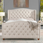 Marcella Upholstered Shelter Headboard Bed Set, Queen, Sky Neutral Beige Polyester