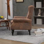 Modern Coffee Wood Frame Armchair with Microsuede Upholstery