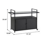 Outdoor Wicker Bar Cart with Glass Top and Wheels