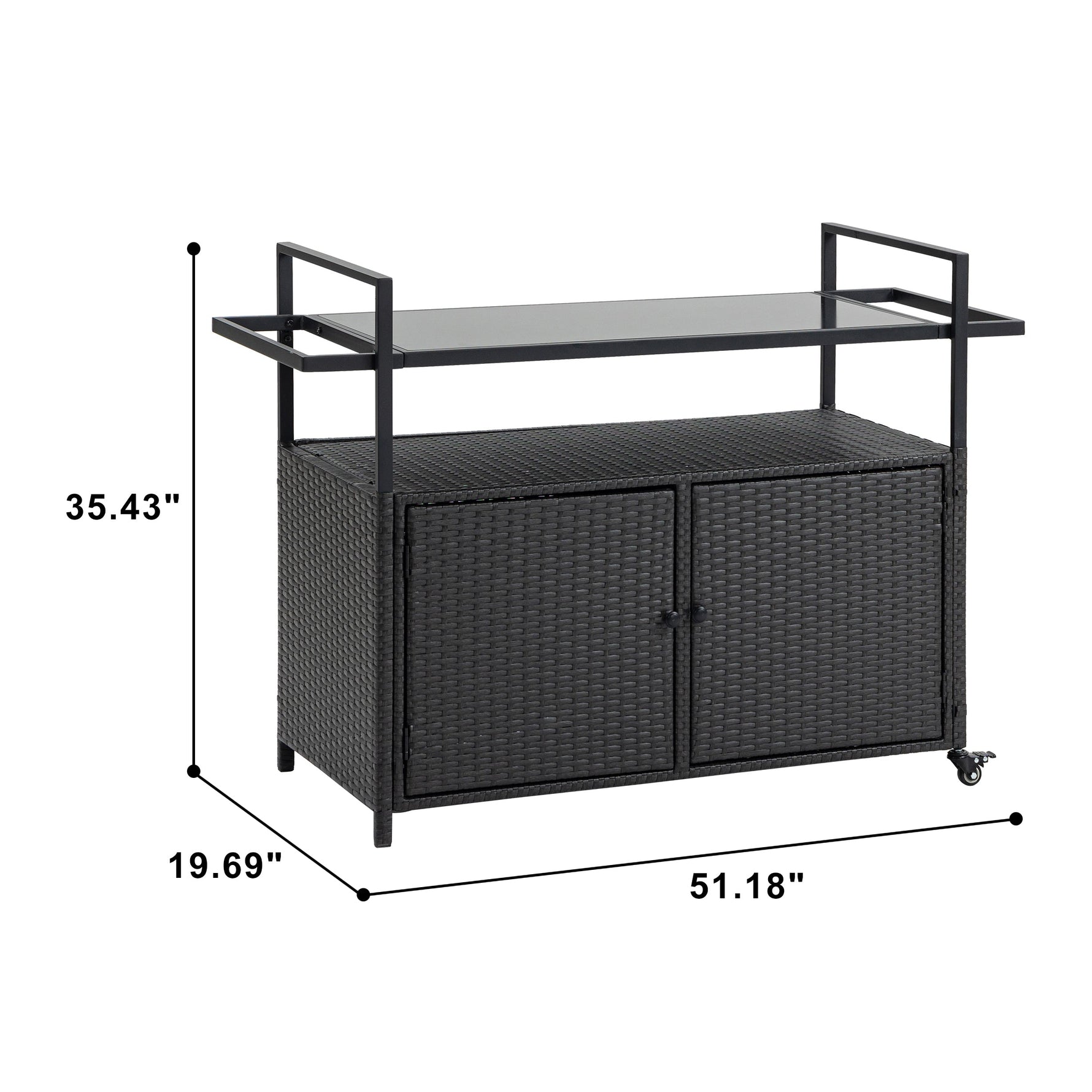 Outdoor Wicker Bar Cart with Glass Top and Wheels