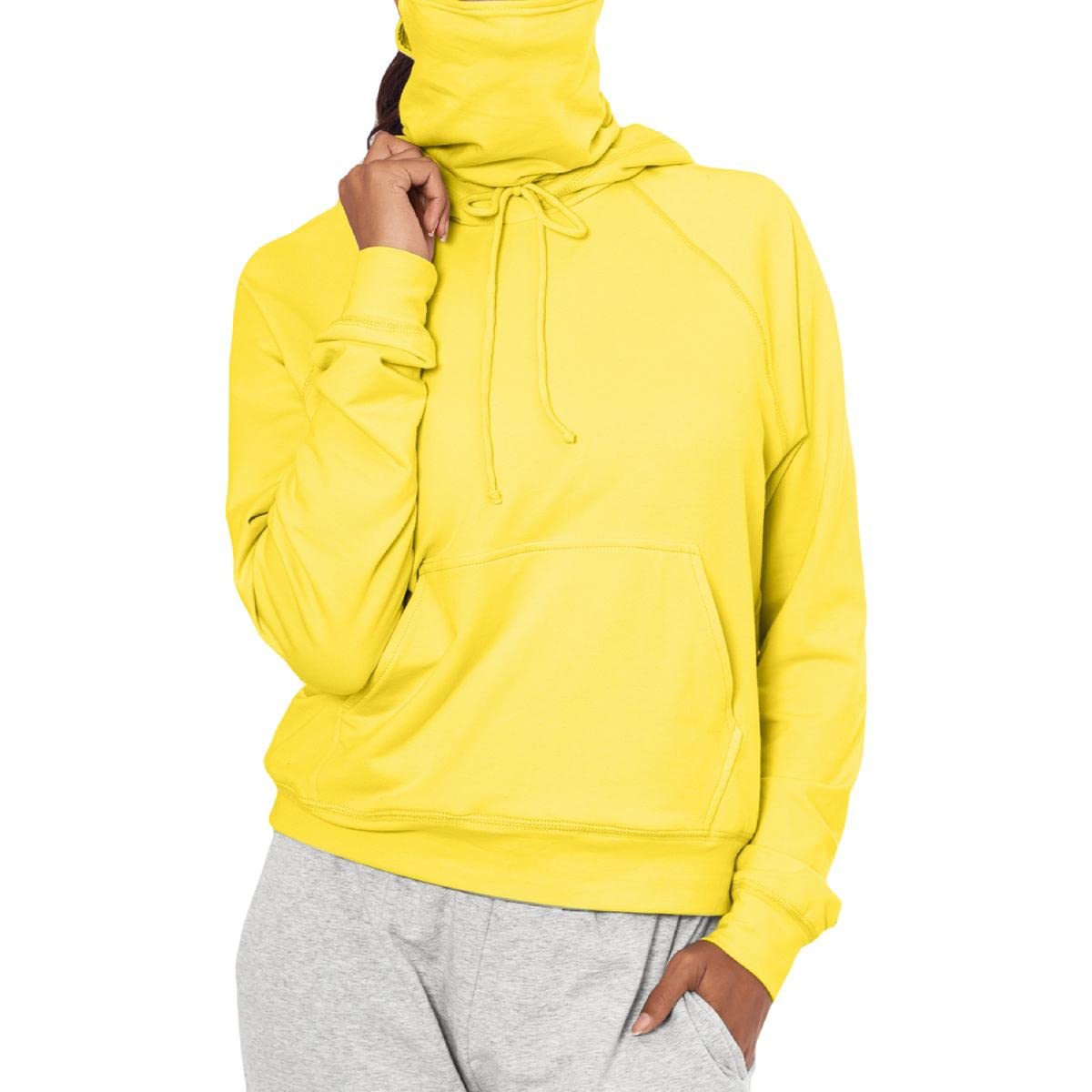 Betsy & Adam Womens Solid Built In Mask Hoodie Yellow M