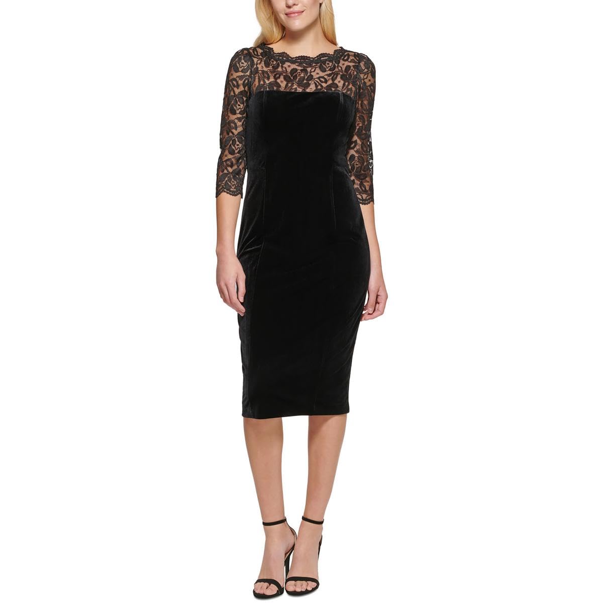 Eliza J Womens Velvet Lace Front Cocktail and Party Dress Black 4