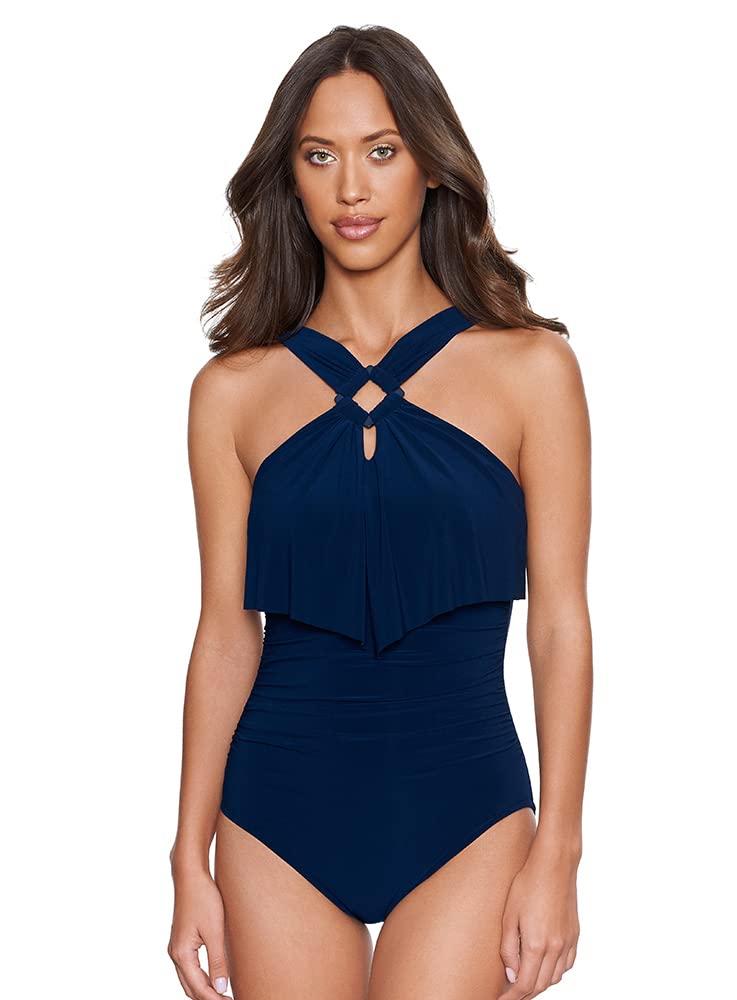 MagicSuit Women's Swimwear Square Cut Liza Underwire Adjustable One Piece Swimsuit, Navy, 16