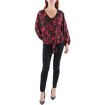 Vince Camuto Womens Plus Chiffon Printed Blouse Red 2X