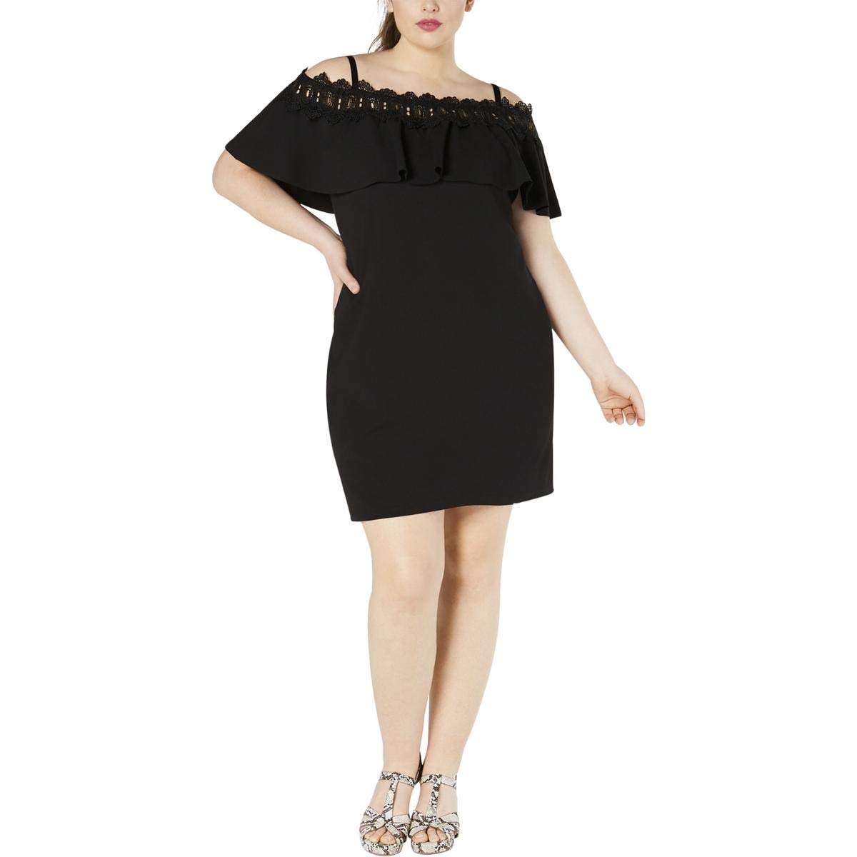 BCX Womens Juniors Plus Off-The-Shoulder Shift Dress Black 1X