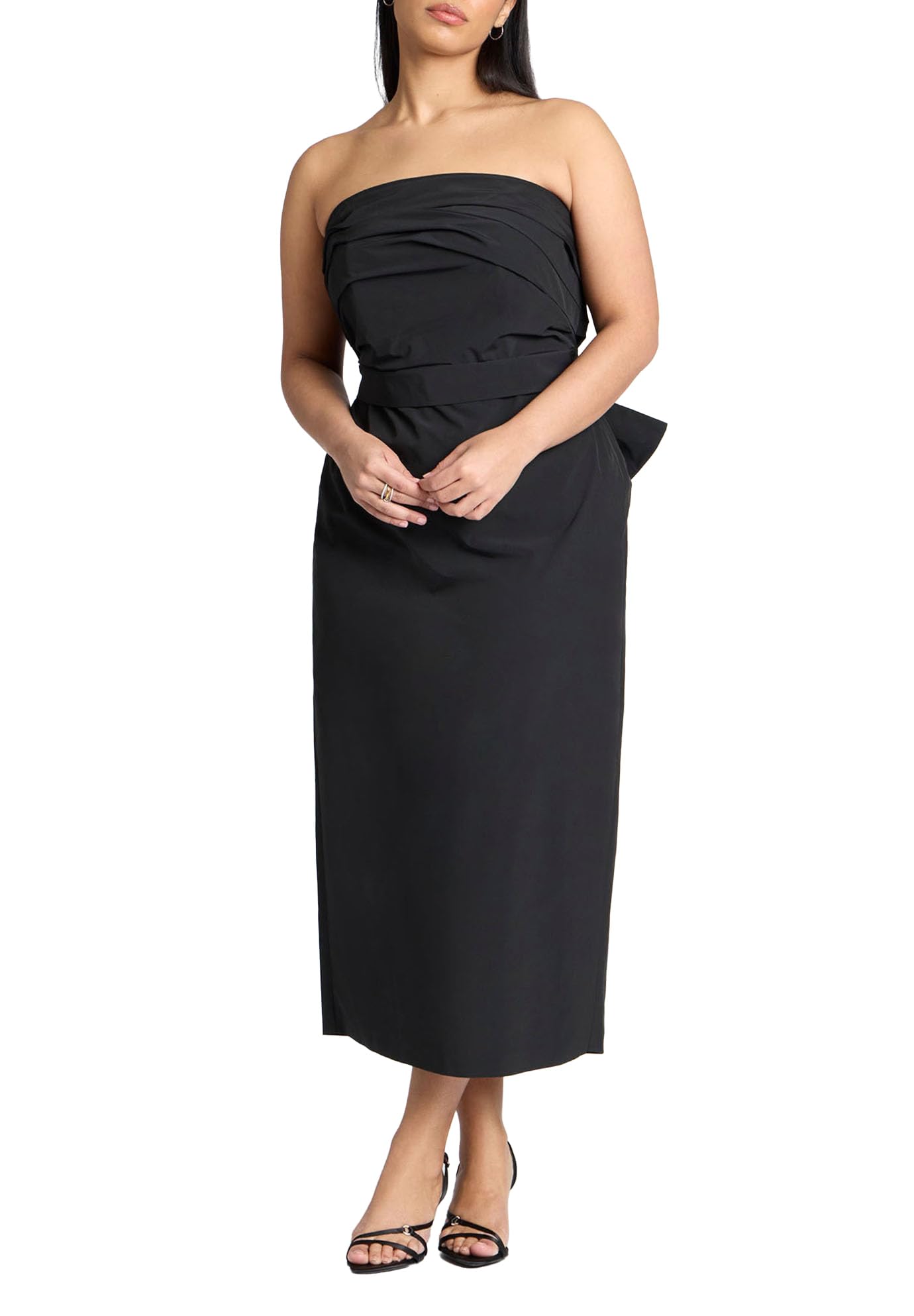 ELOQUII Women's Plus Size Pleated Bodice Bow Detail Dress - 18, Black Onyx