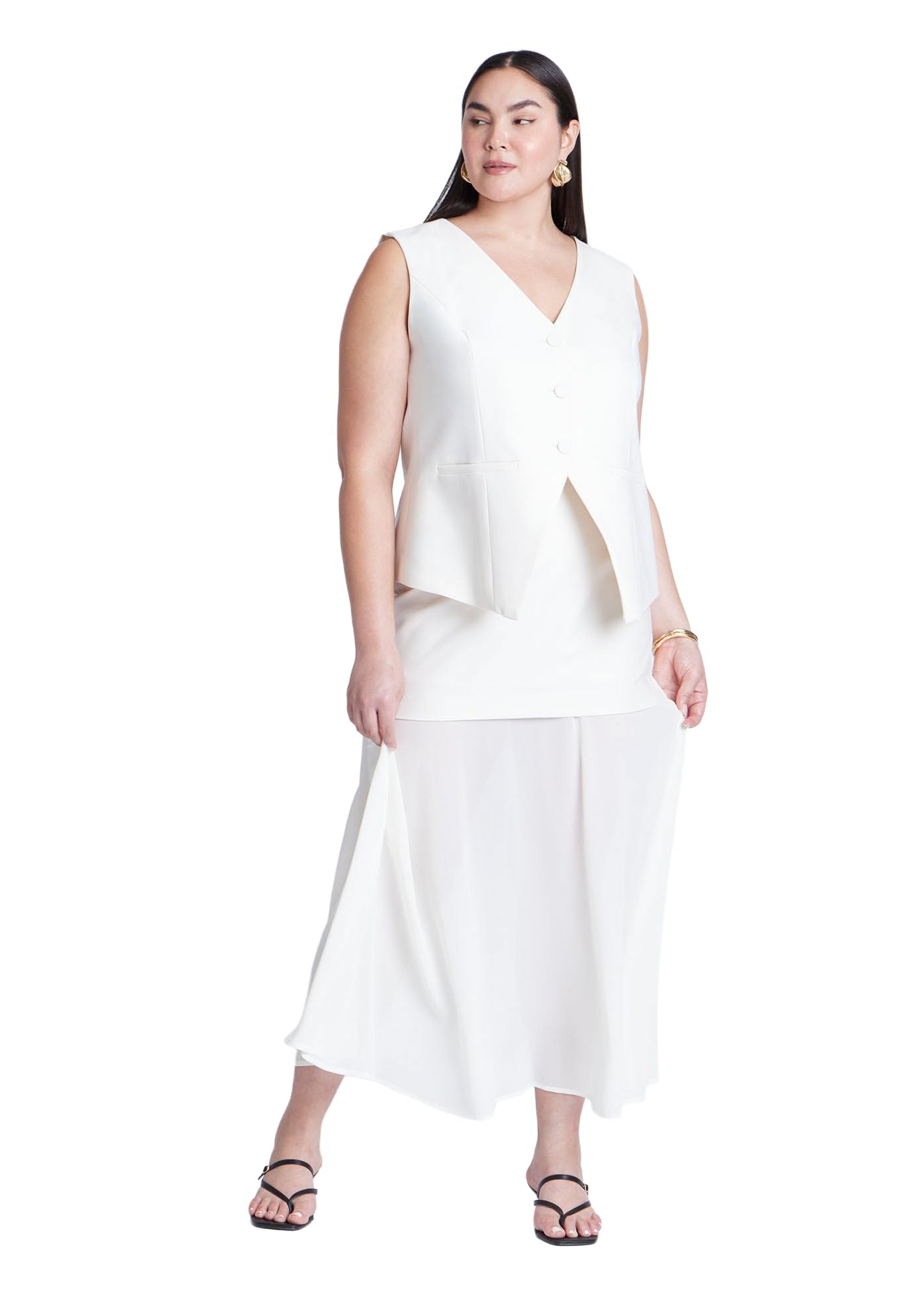 ELOQUII Women's Plus Size Mixed Media Skirt - 22, Cream