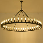64 Inch Matte Black Wagon Wheel Chandelier With 30 Lights