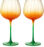 Khen Pumpkin Wine Glasses Fall Inspired Lightweight - Set of 2 Orange & Green