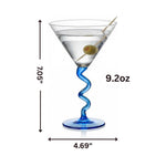 Spiral Stem Martini Glasses Set of 6, 9.2oz 7.05" Multicolor Twisted Base Glass