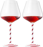 Khen Holiday Candy Cane Wine Glasses Set of 2 Santa Red White Striped