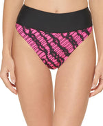 DKNY Women's Printed High-Waist Bikini Bottoms (Neon Pink, Medium)