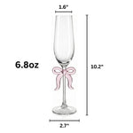 Clear Champagne Glass with Pink Bow on Stem, Set of 2